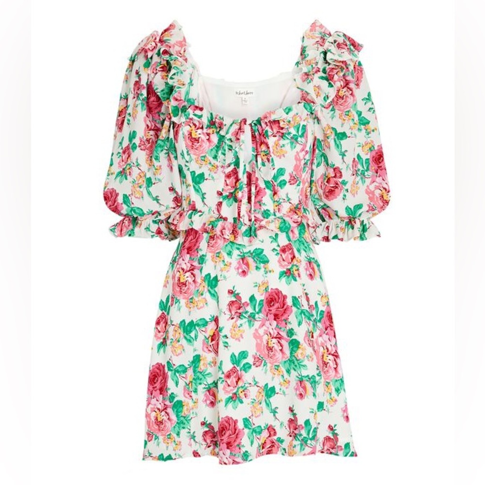 FOR LOVE & LEMONS Imogen Floral Puff Sleeve Mini Dress - Size Small